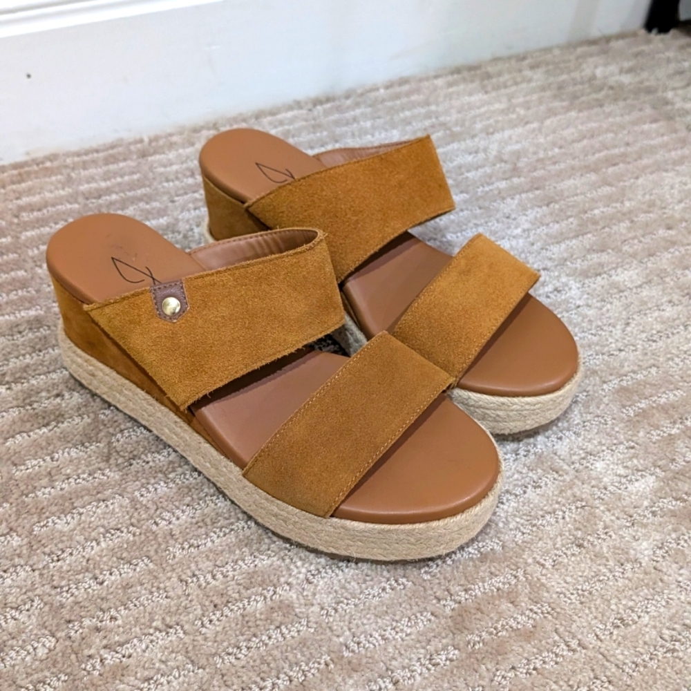 NWOB Joie Tan Cognac Suede Platform Sandals 7